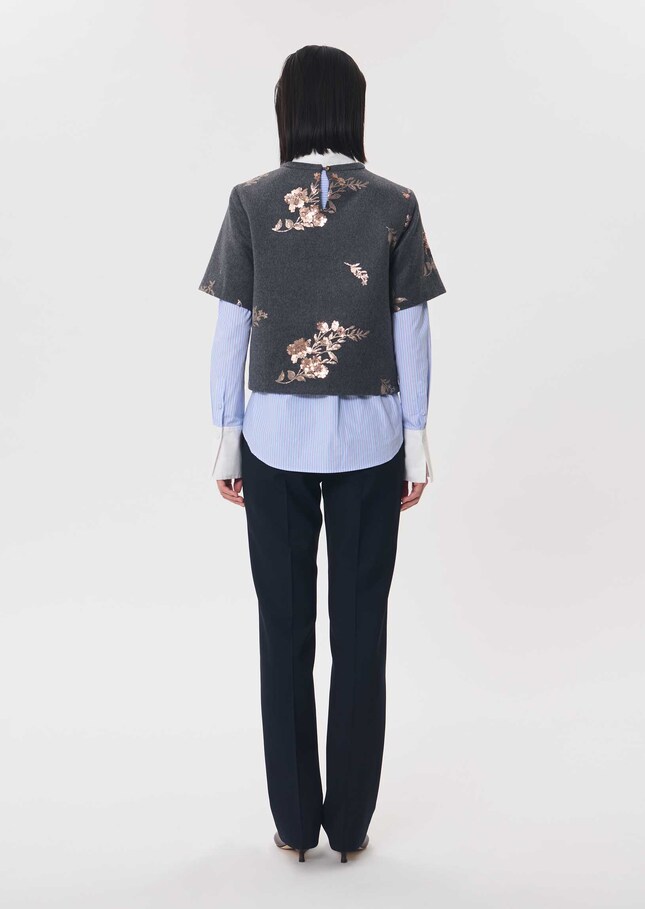 Top Thelma short anthracite dress with floral embroidery Grey TARA JARMON US
