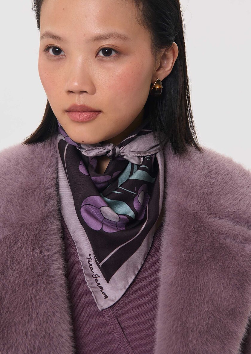 Elena scarf purple floral print square Fig TARA JARMON US