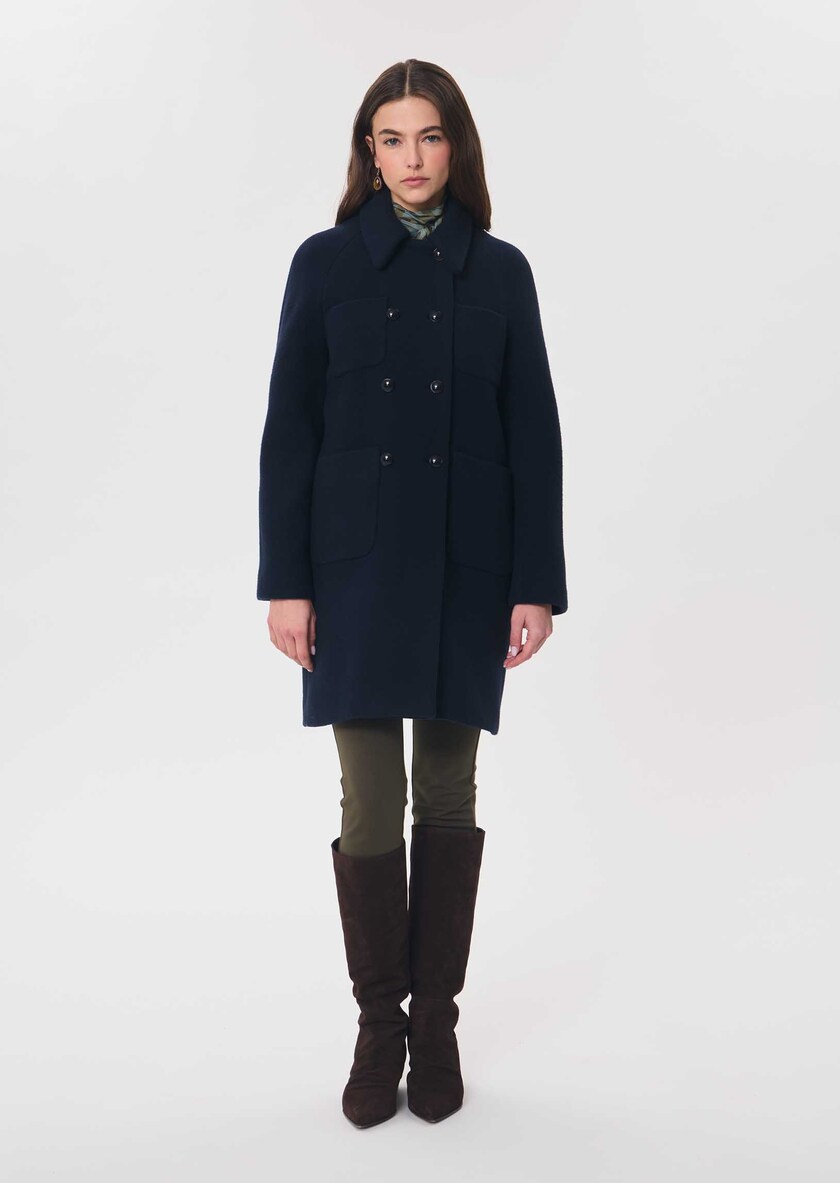 Maryline coat navy blue with patch pockets Night TARA JARMON US