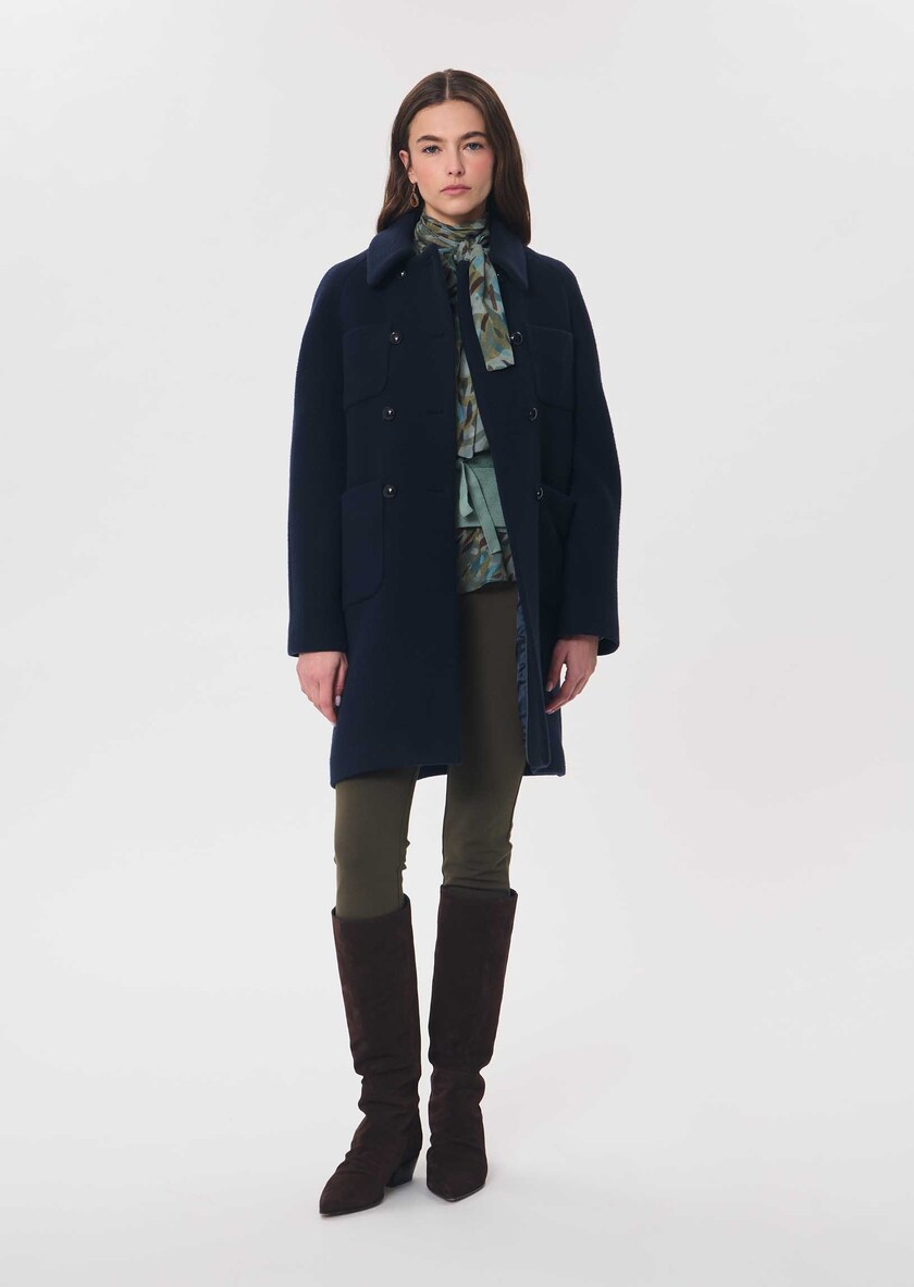 Maryline coat navy blue with patch pockets Night TARA JARMON US