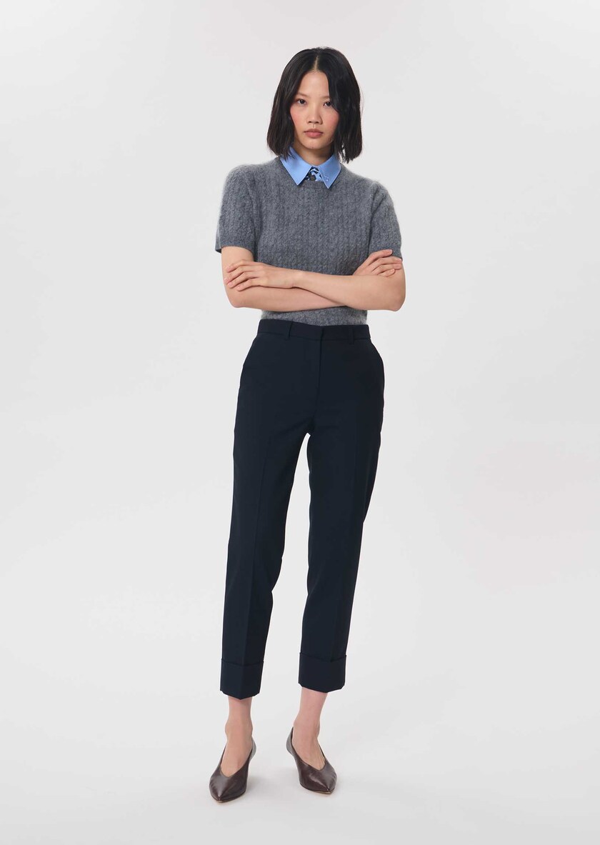 Philippa trousers navy blue right with lapel Night TARA JARMON US