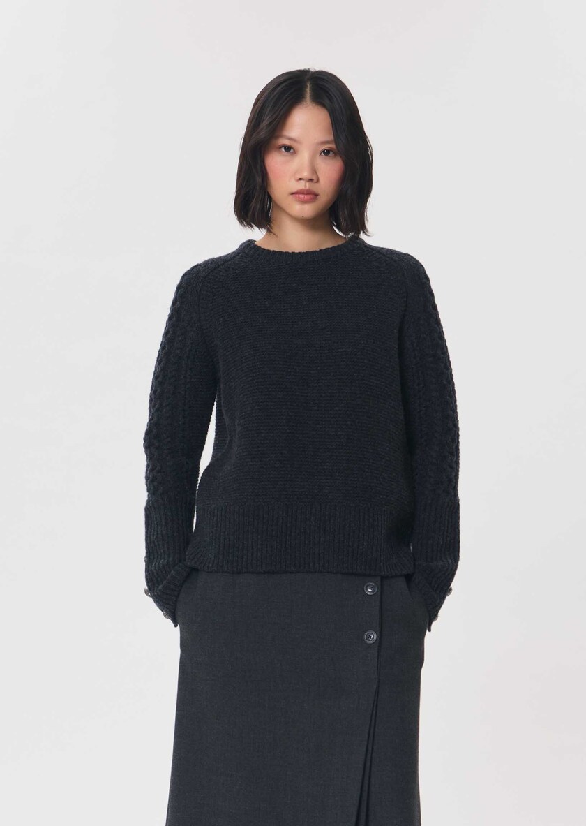Fleece Sweater heather grey with a twisted turtleneck Gray grey TARA JARMON US