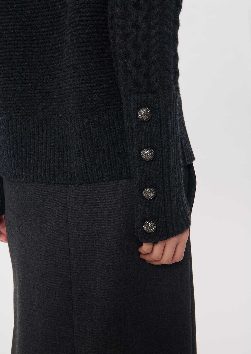 Fleece Sweater heather grey with a twisted turtleneck Gray grey TARA JARMON US