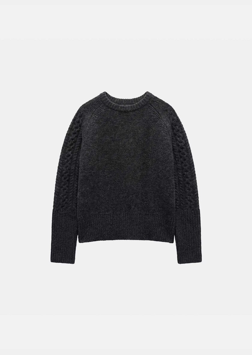 Fleece Sweater heather grey with a twisted turtleneck Gray grey TARA JARMON US