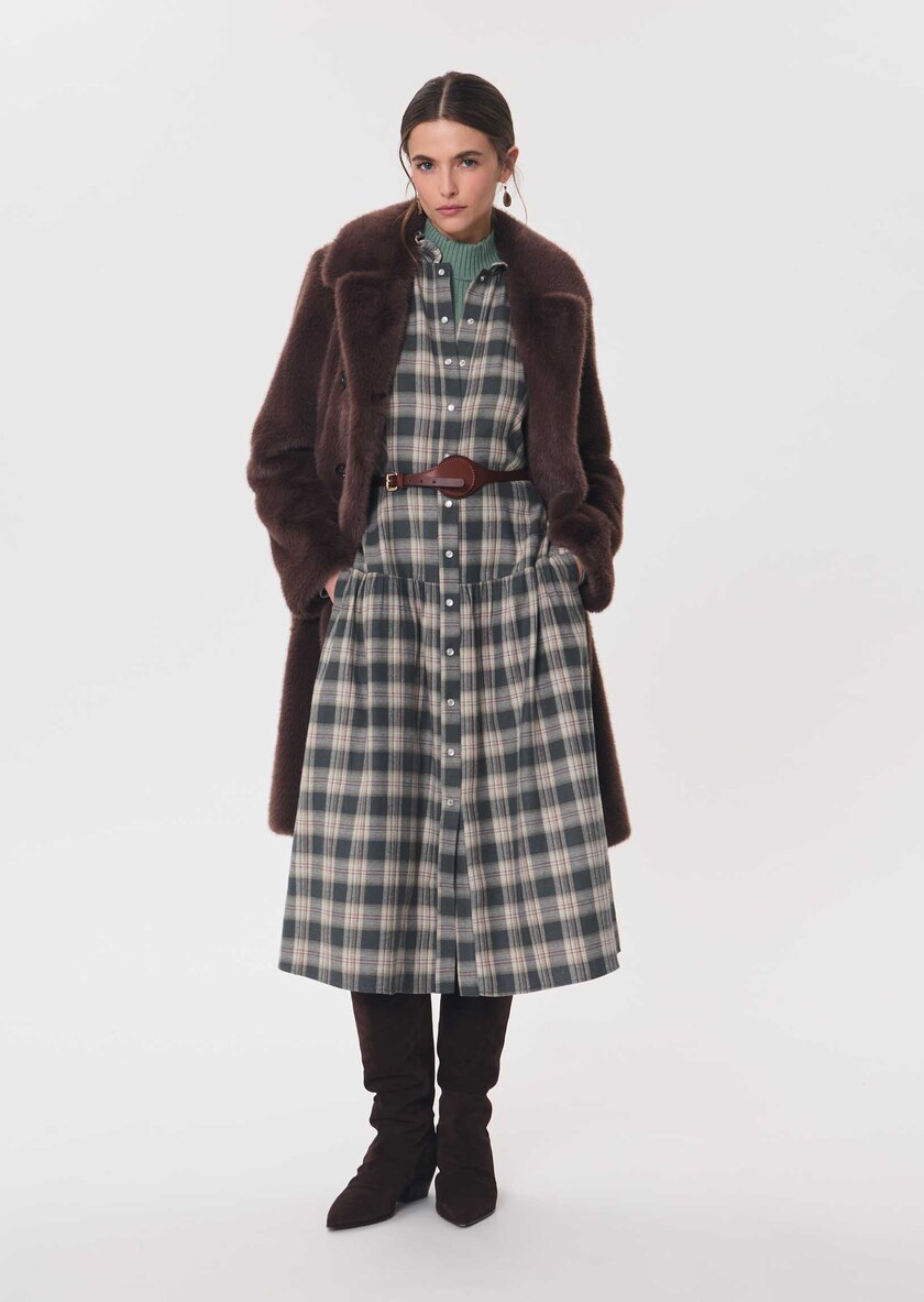 Retro Dress midi dress in khaki and beige checks Khaki TARA JARMON US