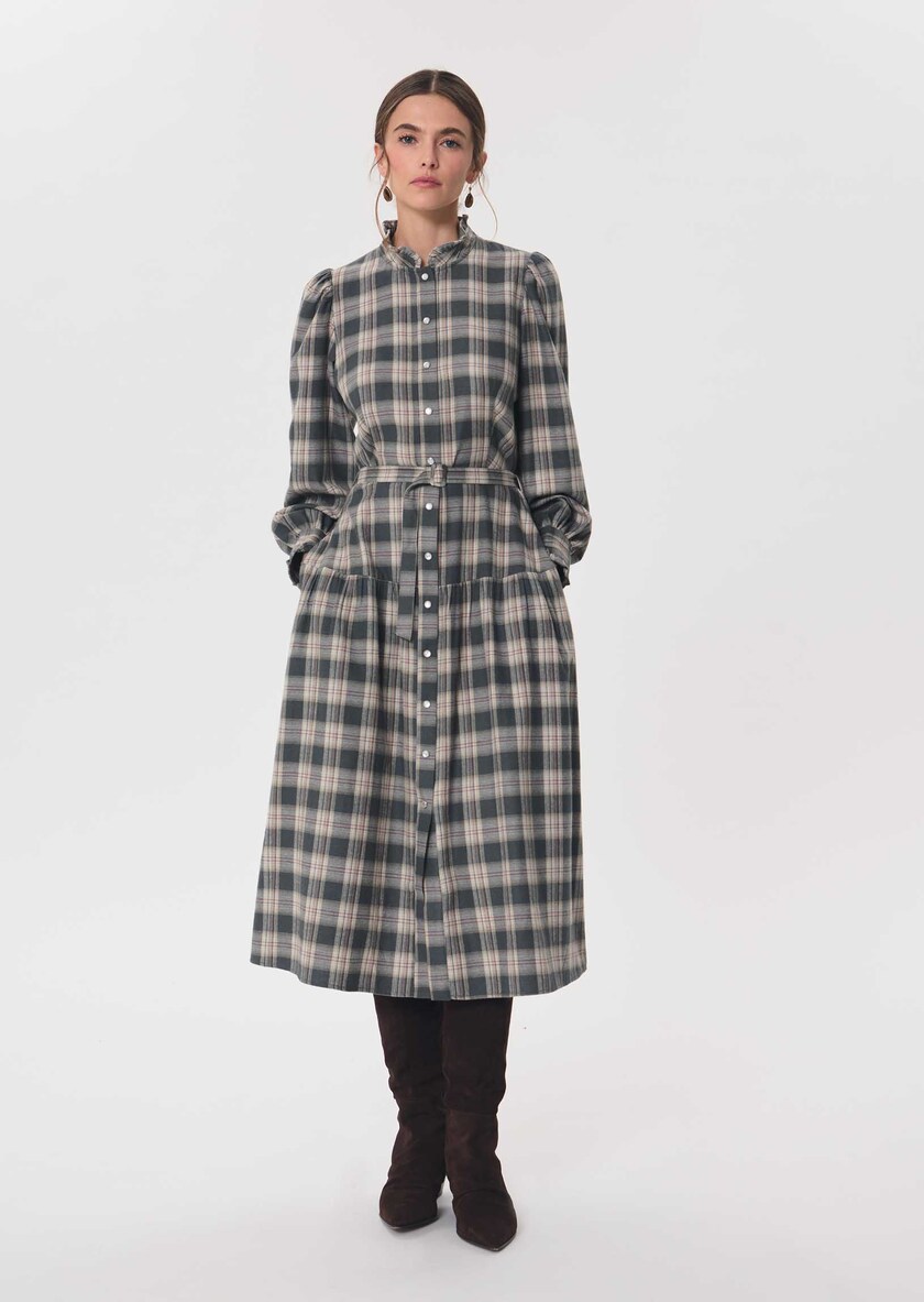 Retro Dress midi dress in khaki and beige checks Khaki TARA JARMON US