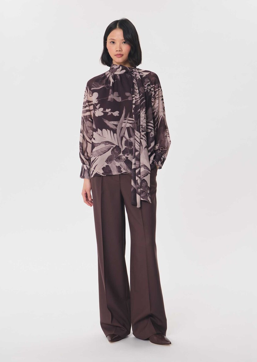 Top Terry Flowy floral print dress with a tie neck Fig TARA JARMON US