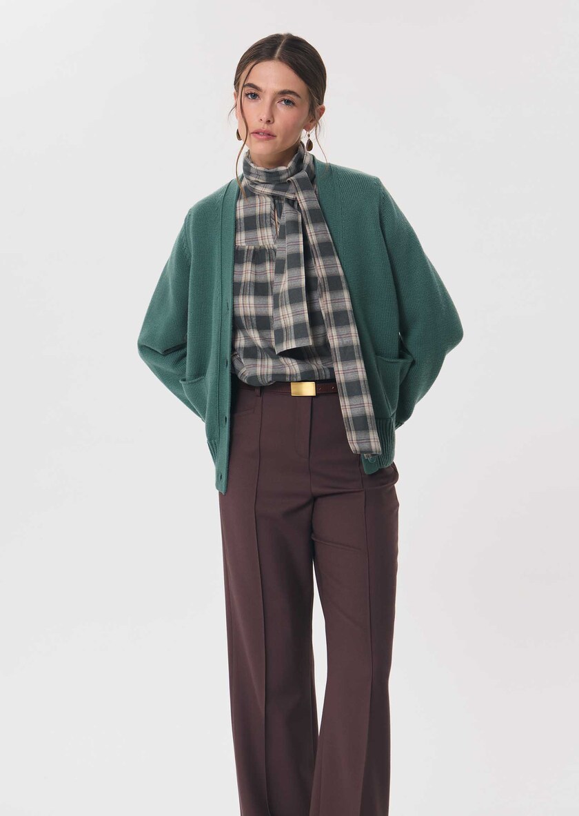 Top Titian Khaki checkered lavallière collar Khaki TARA JARMON US