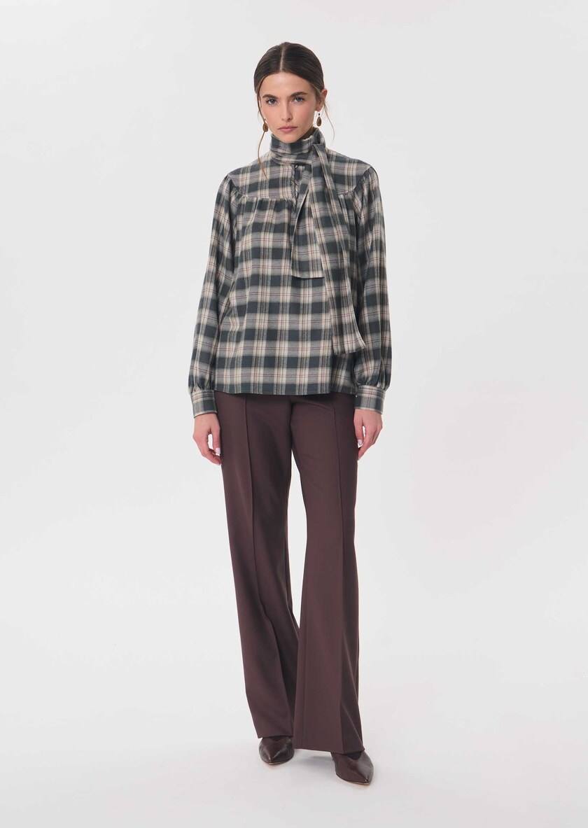 Top Titian Khaki checkered lavallière collar Khaki TARA JARMON US