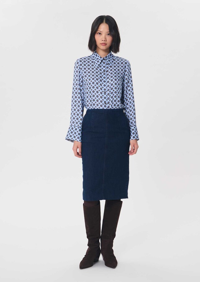 Jane Skirt midi in raw blue denim Brut TARA JARMON US