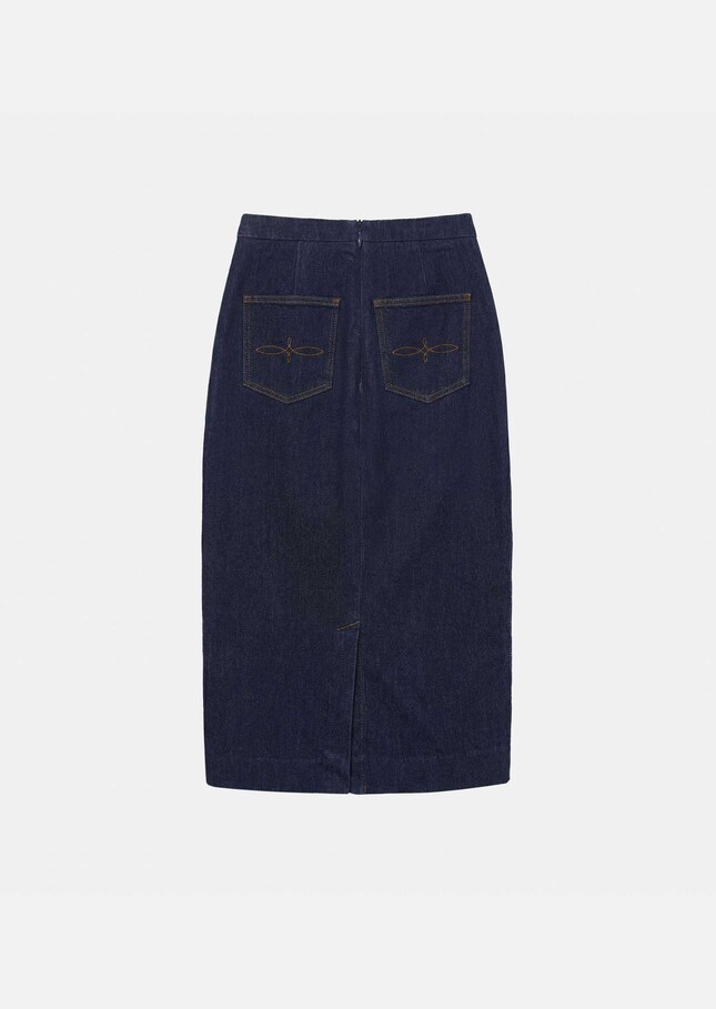 Jane Skirt midi in raw blue denim Brut TARA JARMON US