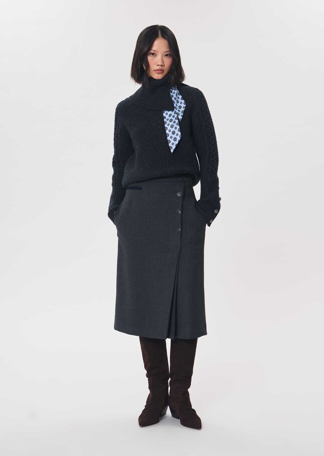 Jolane skirt straight grey with asymmetrical buttonhole Grey TARA JARMON US