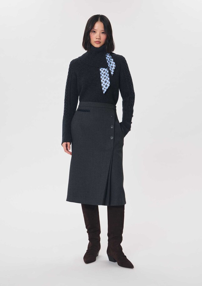 Jolane skirt straight grey with asymmetrical buttonhole Grey TARA JARMON US