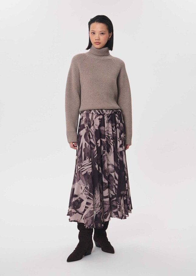 Johanna skirt midi flared fig-colored dress in flowing satin Fig TARA JARMON US