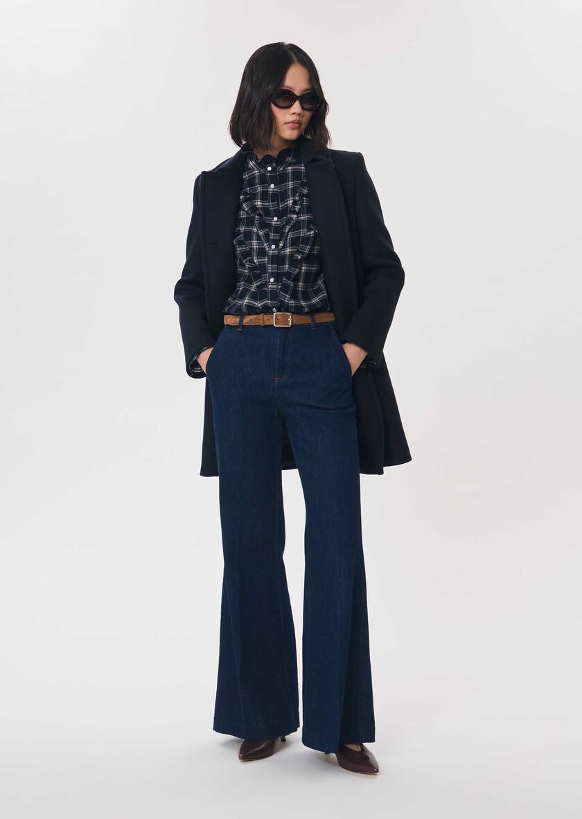 Martha Coat navy blue double-breasted belted Night TARA JARMON US