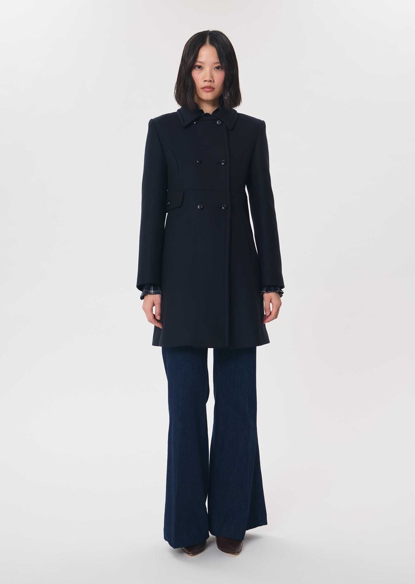 Martha Coat navy blue double-breasted belted Night TARA JARMON US