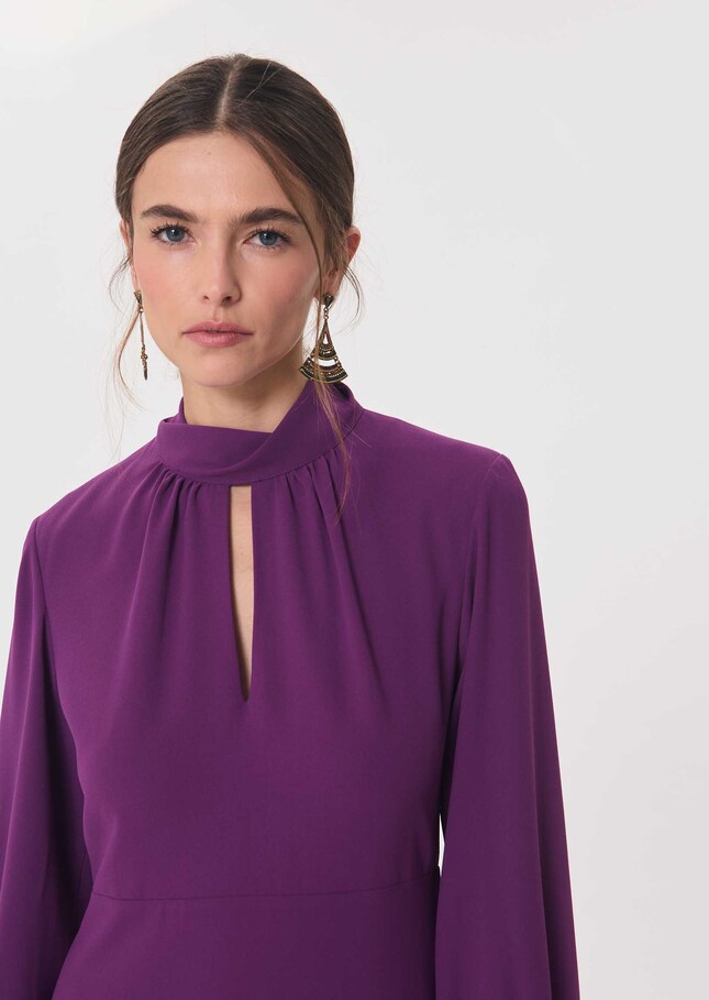 Rubben Dress blackberry with a tied collar Mûre TARA JARMON US
