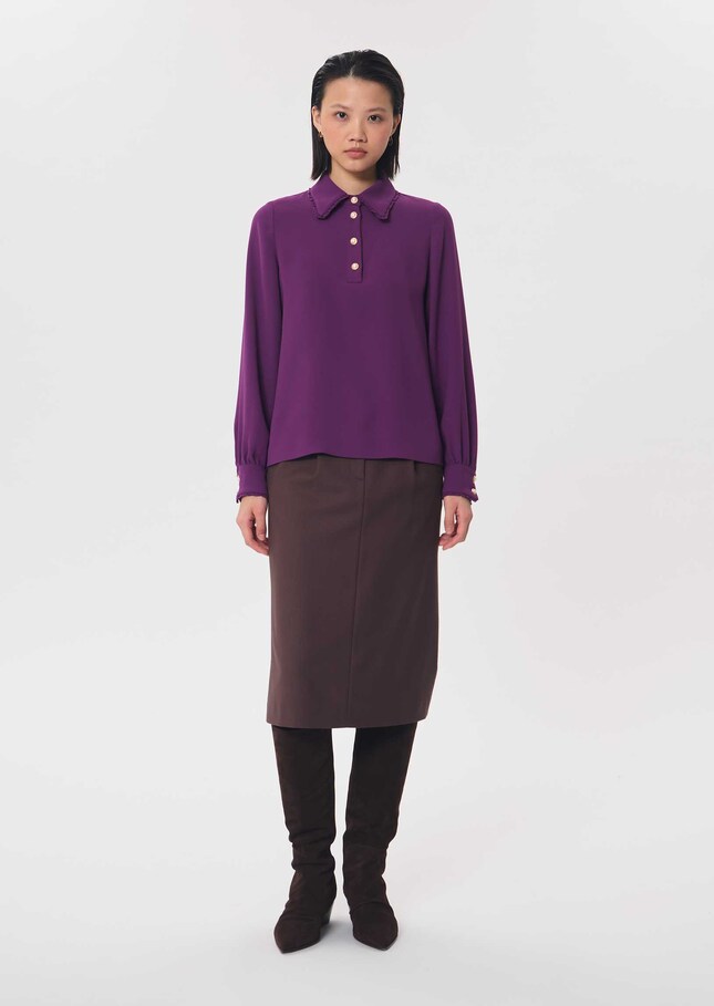 Top Tessy purple long-sleeved shirt with a ruffled collar Mûre TARA JARMON US