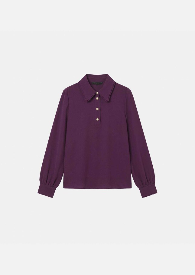 Top Tessy purple long-sleeved shirt with a ruffled collar Mûre TARA JARMON US